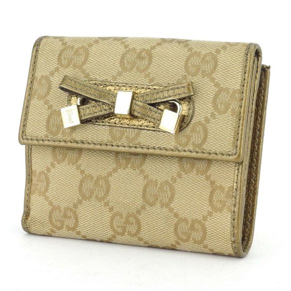 Gucci W hook purse GG pattern beige canvas �~ leather Auth used T16916 - Picture 1 of 8